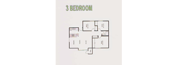 A floor plan of a 3 bedroom apartment.