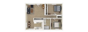 Two bedroom one bathroom floorplan