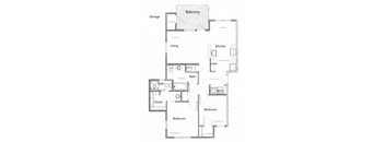 2 Bedroom, 2 Bathroom Floor Plan