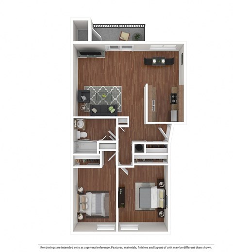 a floor plan of a furnished two bedroom apartment