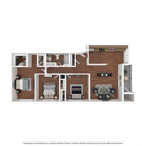 a floor plan of a furnished three bedroom apartment