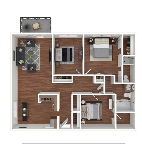 a floor plan of a furnished three bedroom apartment