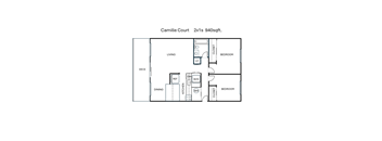 A floor plan of a 2x18 940 square foot Camille Court apartment.