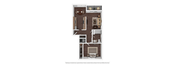 a stylized floor plan of a 1 bedroom apartment