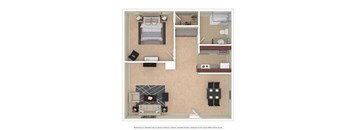 a floor plan of a furnished one bedroom apartment
