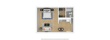 a floor plan of a studio apartment with a bedroom and a living room