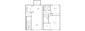 Two bedroom one bathroom floorplan