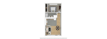 a floor plan of a small apartment with a bathroom and a bedroom