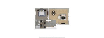 a furnished floor plan of a 1 bedroom apartment