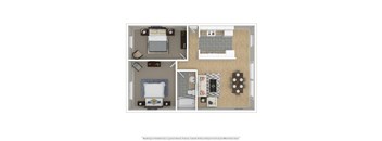 a floor plan of a furnished one bedroom apartment