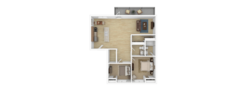 a floor plan of a two bedroom apartment with two bathrooms and kitchen