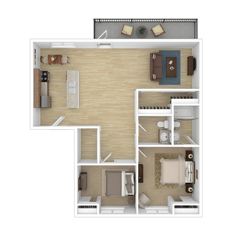a floor plan of a two bedroom apartment with two bathrooms and kitchen