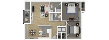 2 Bedroom, 2 Bathroom Furnished Floor Plan Foothills Apartments Portland OR