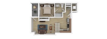 One bedroom one bathroom floorplan Glacier Vista Redmond OR Apartments
