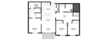 A floor plan of a house with a laundry room and walk-in closet.