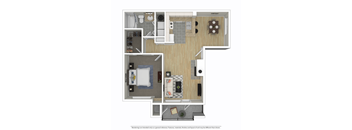 a floor plan of a furnished one bedroom apartment