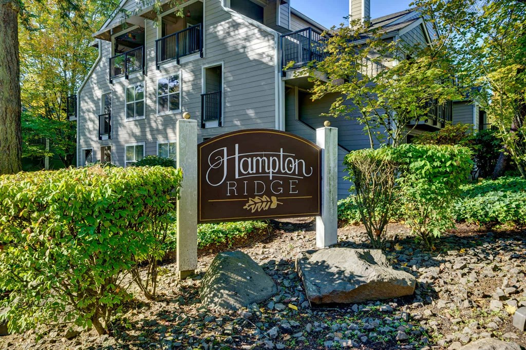 Hampton Ridge sign in front of a building.
