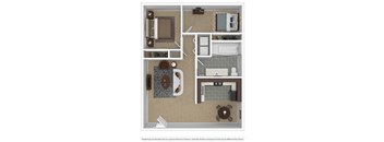 a floor plan of a furnished one bedroom apartment