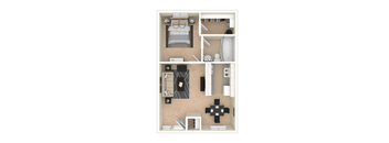 a floor plan of a furnished one bedroom apartment