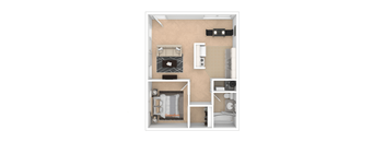 a floor plan of a furnished one bedroom apartment