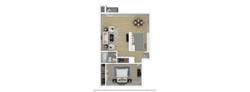 a floor plan of a furnished one bedroom apartment
