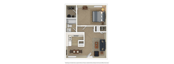 the floor plan of a furnished one bedroom apartment