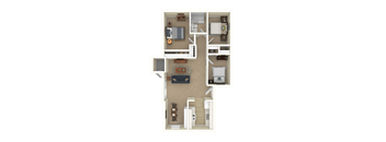 a floor plan of a furnished  three bedroom home