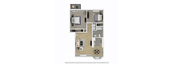a floor plan of a furnished two bedroom apartment
