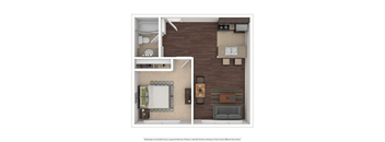 a floor plan of a furnished one bedroom apartment