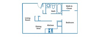 One bedroom one bathroom floorplan