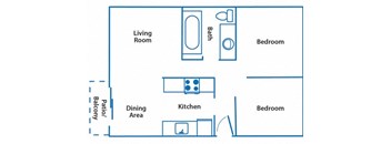 Two bedroom one bathroom floorplan