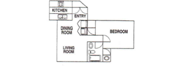 One bedroom one bathroom floorplan  at Hampton Park Apartments, Tigard, 97223