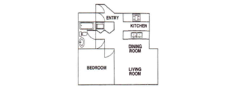 One bedroom one bathroom floorplan  at Hampton Park Apartments, Tigard, OR