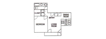 One bedroom one bathroom floorplan at Hampton Park Apartments, Oregon