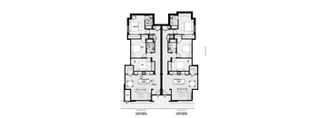 A black and white image of a floor plan for an apartment building.