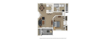 the floor plan of a furnished one bedroom apartment