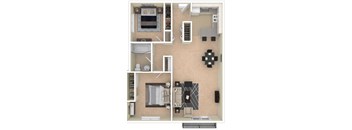 2 Bedroom, 1 Bathroom Furnished Floor Plan