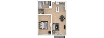 1 Bedroom, 1 Bathroom Furnished Floor Plan