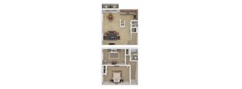 2 Bedroom 2 and a half bathroom floor plan