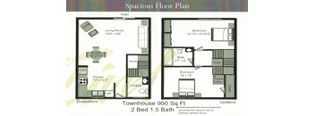 2 Bedroom 1 and a half bathroom floor plan