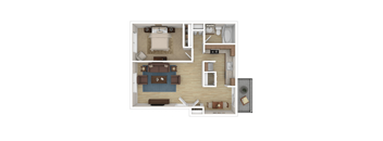 a floor plan of a furnished one bedroom apartment