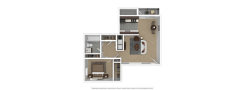 the floor plan of a furnished one bedroom apartment