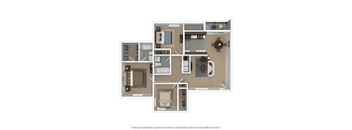 the floor plan of a furnished three bedroom apartment