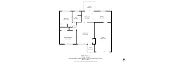 A floor plan of a house with a garage and a porch.