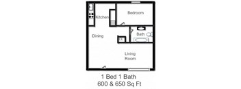 1 Bedroom 1 Bathroom Floor Plan