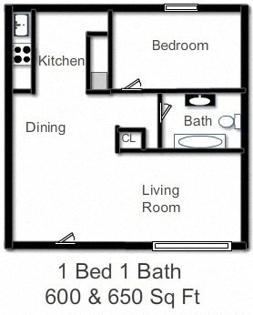 1 Bedroom 1 Bathroom Floor Plan