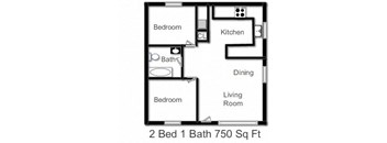2 bedroom 1 bathroom floor plan