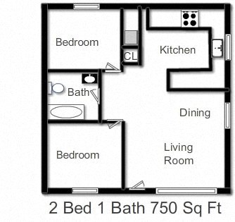 2 bedroom 1 bathroom floor plan