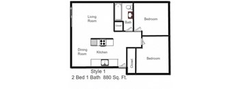 2 Bedroom, 1 Bath