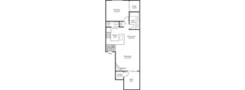 A floor plan of a house with a living room, dining room, kitchen, bedroom, and bathroom.